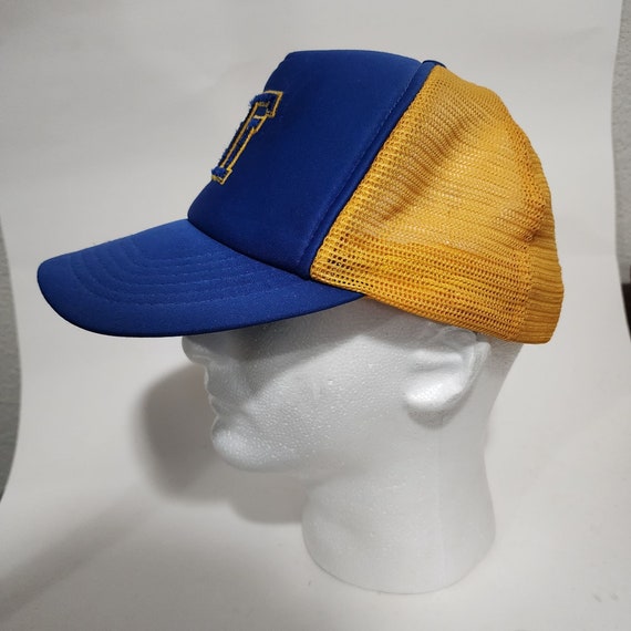 Vtg Trucker Hat ATI Mesh Snapback Blue Gold 80s - image 3