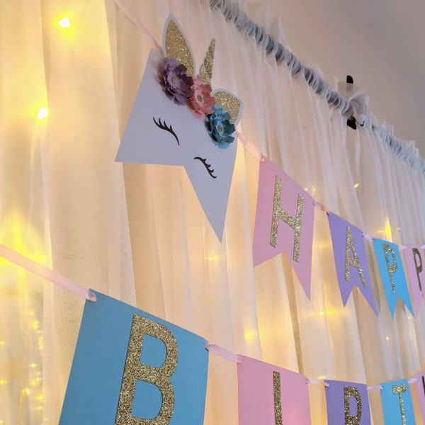 3D Unicorn Themed Custom Pastel Birthday Banner