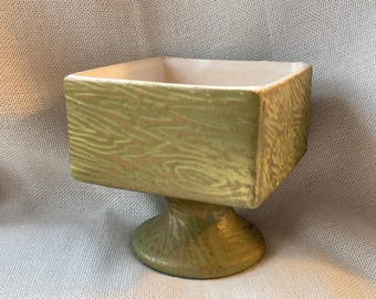Vintage Green Wood Grain Faux Bois Square Ceramic Planter by McCoy Pottery