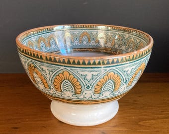 Vintage Societe Ceramique Maestricht Tancrede Green and Gold Floral Medallion Small Bowl