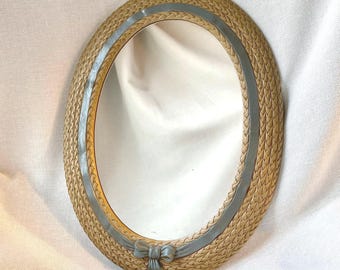 Vintage Basketweave with Blue-Gray Bow Acrylic Frame Oval Wall Mirror