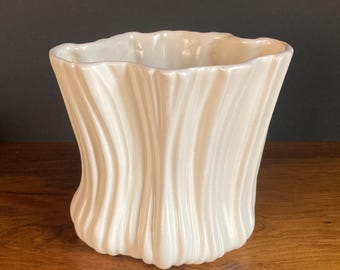 Vintage Mid-Century Pottery White Fluted Asymmetrical Draped Effect Vase
