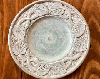 Vintage Carved Leaf Vine Wooden Decorative Charger