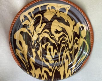 Vintage Williamsburg Restoration Brown and Yellow Slipware Pottery Platter