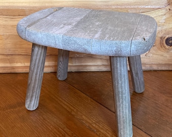 Vintage Rustic Wood Foot Stool / Plant Stand