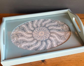 Vintage Blue-Gray Painted Tray with Anna French La Provence Fabric Insert