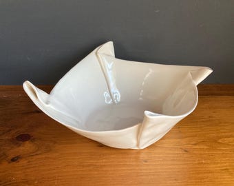 Vintage Carol Barclay Pottery White Folded Form Bowl