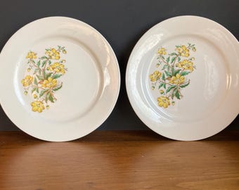 Vintage Yellow and Green Floral Bread Plates - Set of 2
