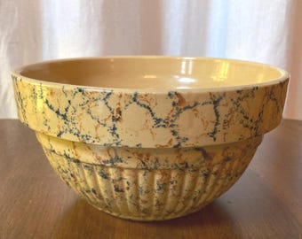 Vintage Over and Back Yellow Ware Sponge Ware Mixing Bowl