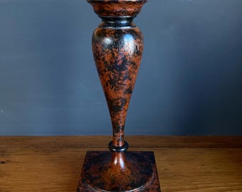 Vintage Edward Russell England Faux Stone Painted Wood Candlestick