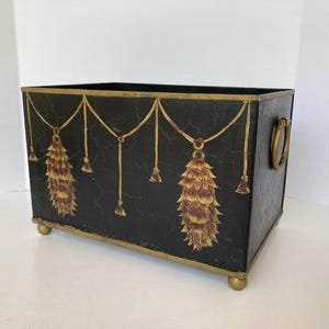 Vintage Black and Gold Toleware Rectangular Cachepot Planter