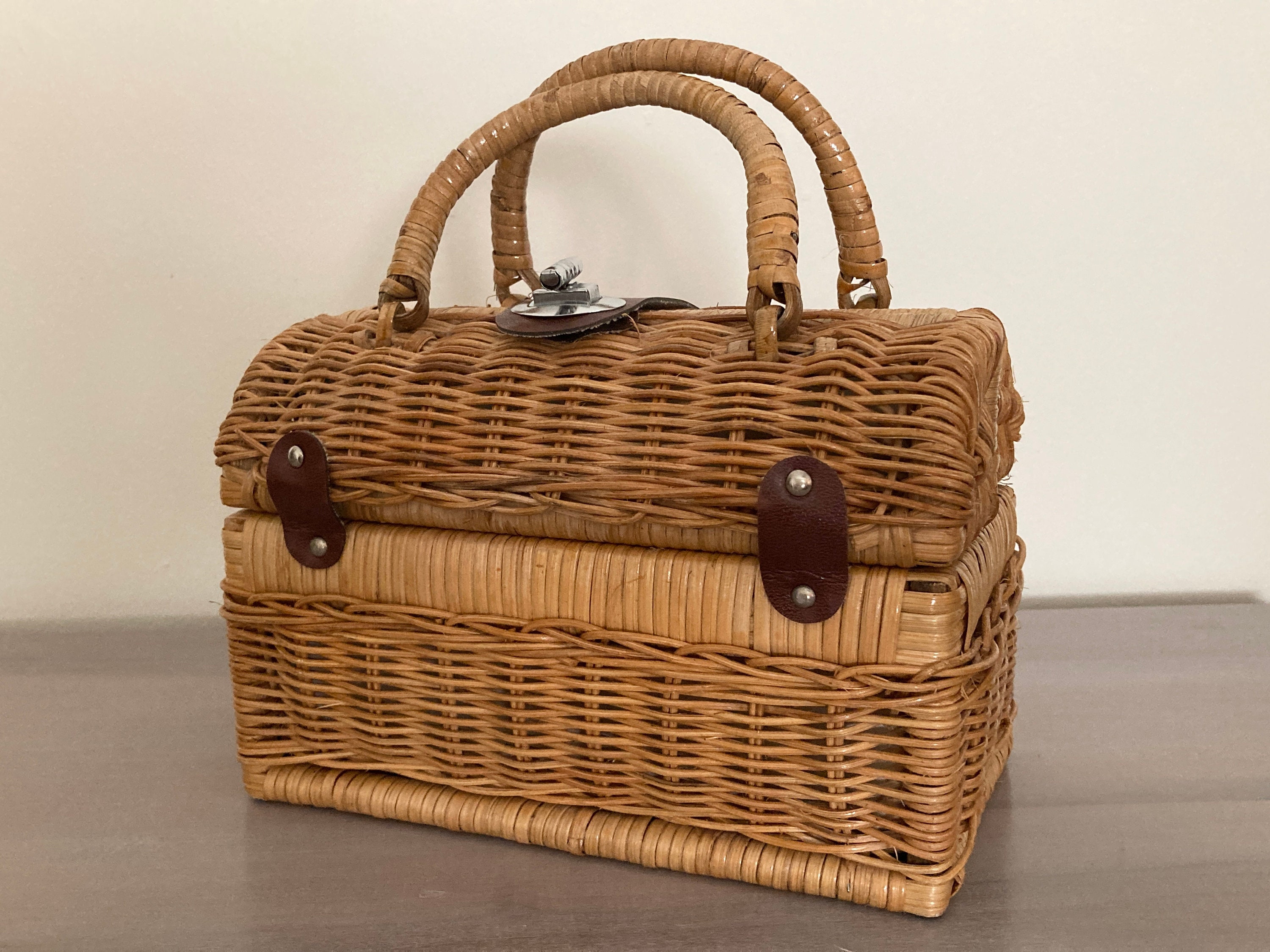 Vintage Natural Wicker Basket Purse Handbag Etsy