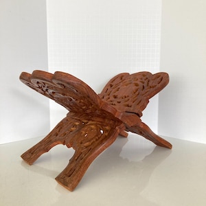 Vintage Carved Floral Wooden Folding Collapsible Book Display Stand Made in India