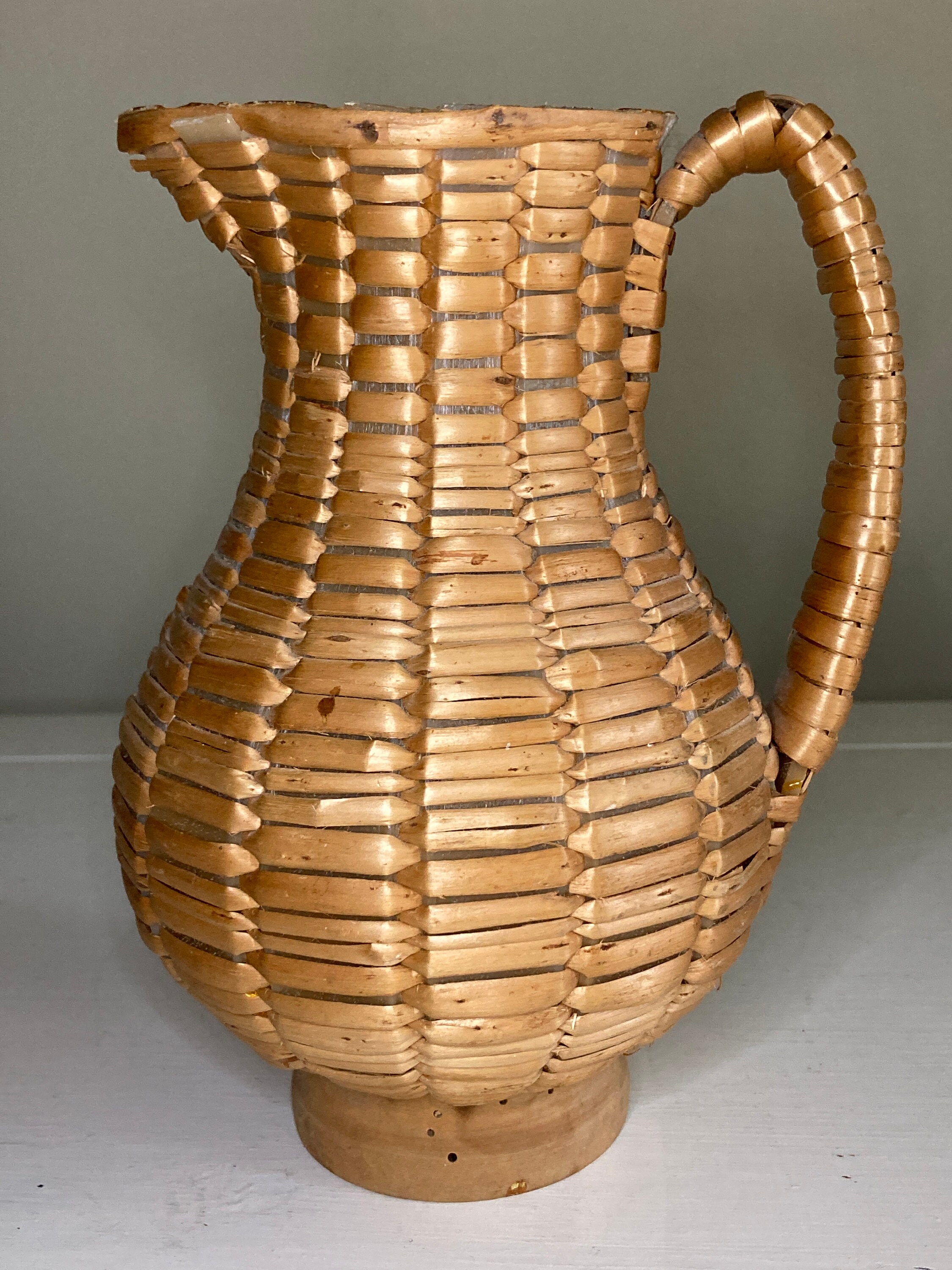 Vintage Woven Straw Wicker Pitcher Vase Etsy