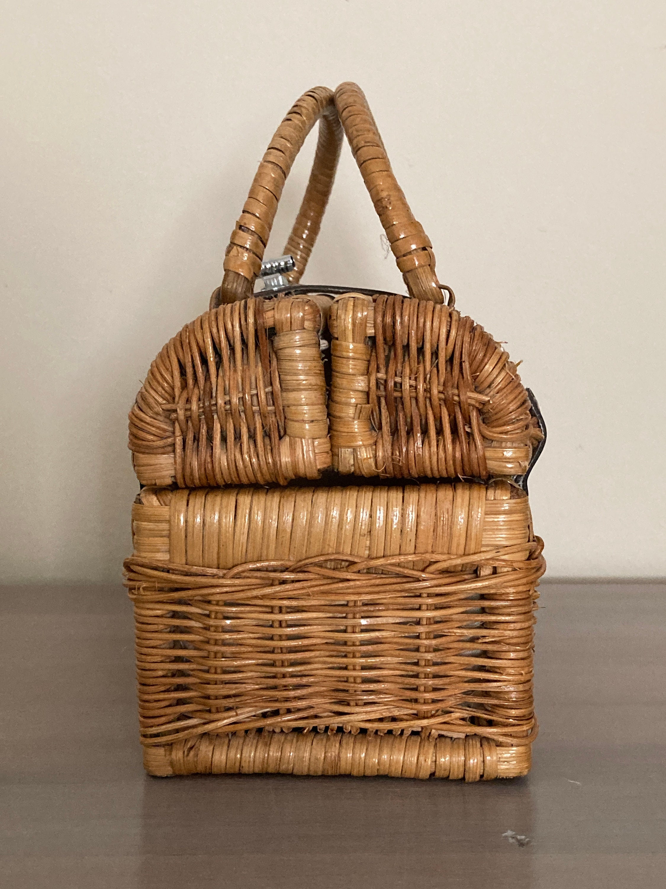 Vintage Natural Wicker Basket Purse Handbag Etsy