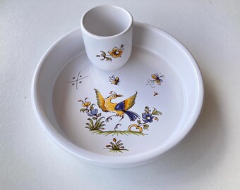 Decors Moustiers France Bird Motif Appetizer / Hors d'Oeuvres Small Bowl with Cup