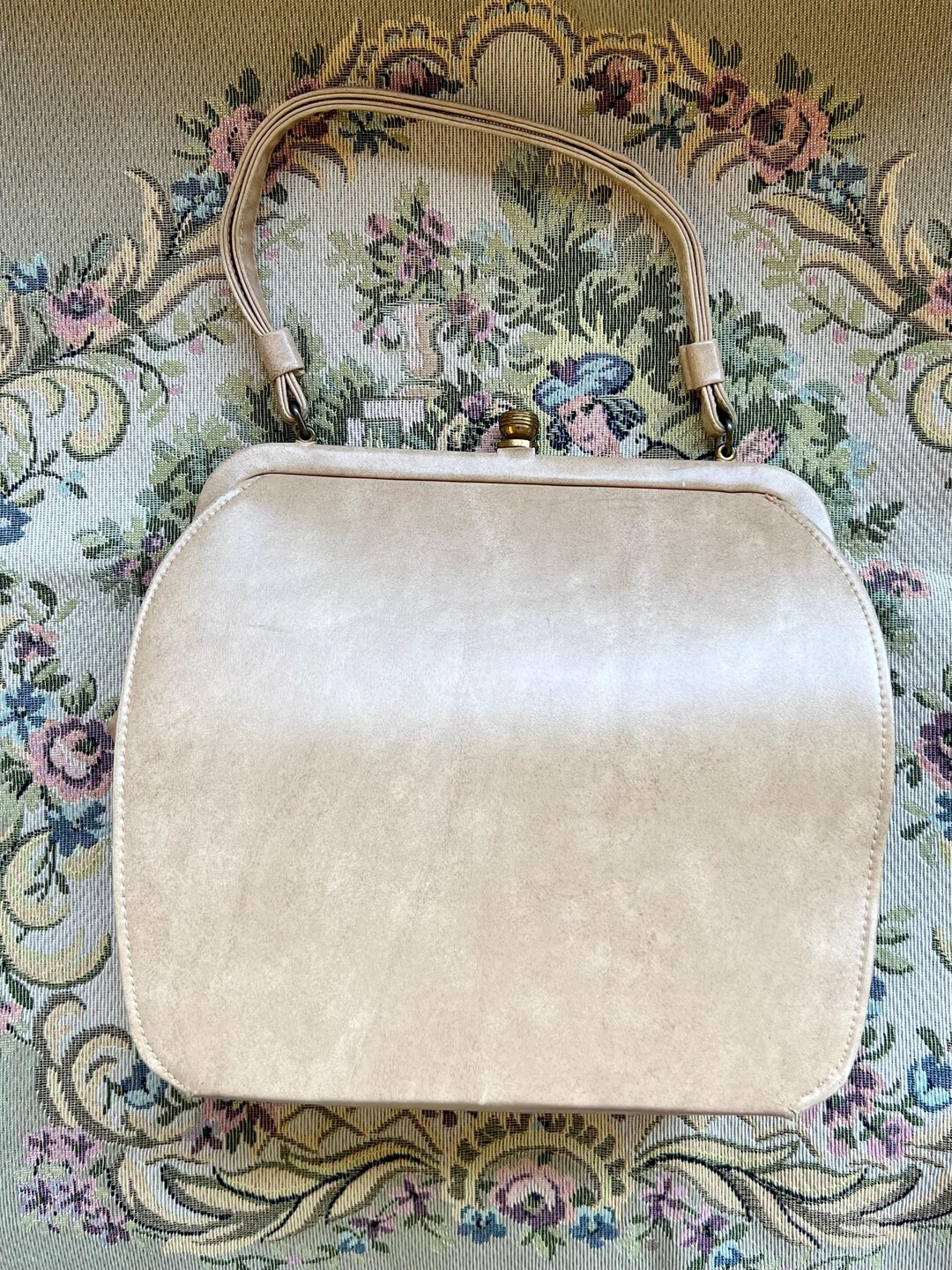 Vintage 1950s Vinyl Purse Beige 1960s Pocketbook Large Structured vintage-1950s-vinyl-purse-beige-1960s-pocketbook-large-structured