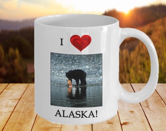 Taza de oso negro, regalo de Alaska, taza de café de cerámica, regalo para papá