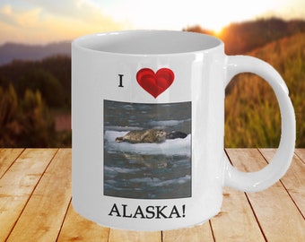 I Love Alaska Harbor Seal Mug | Alaska Gift Mug | Alaska State Gift | Alaska Coffee Mug