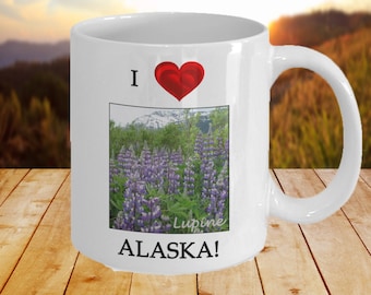 I Love Alaska Lupine Mug | Alaska Gift Mug | Alaska State Gift | Alaska Coffee Mug