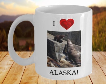 I Love Alaska Sea Lion Mug | Alaska Gift Mug | Alaska State Gift | Alaska Coffee Mug