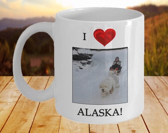 Alaska Sledding taza - Regalo del estado de Alaska - Regalo de los amantes del café