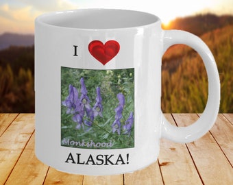 I Love Alaska Monkshood Mug | Alaska Gift Mug | Alaska State Gift | Alaska Coffee Mug