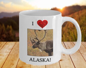 Caribou Mug - Alaska Gift - White Ceramic Coffee Cup