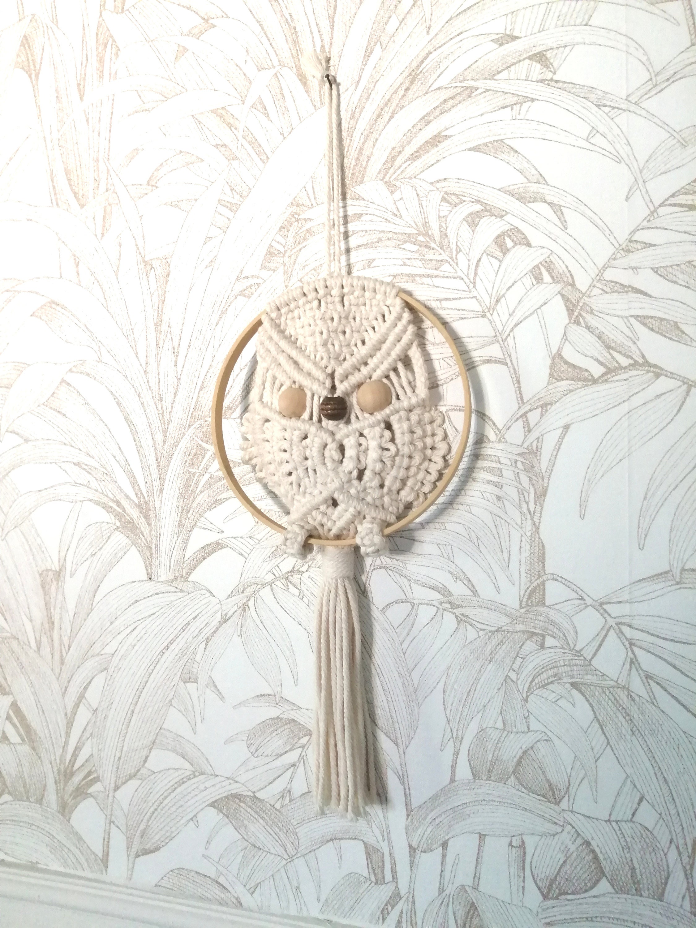 Lot Vintage De 4 Perles Céramique Hiboux – Macramé, Marron/blanc/orange (oreilles ébréchées)