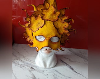 Leather maple leaf Green man mask can be made in any colour.
