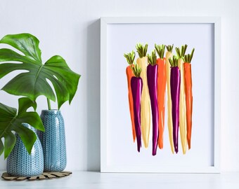 Carrot Wall Art / Easter Wall Art / Food Art Print / Kitchen Decor / Kitchen Wall Art / Home Wall Decor / Rainbow Carrots / Vegetable Art