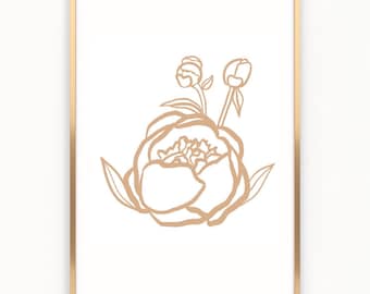 Peony Print, Line Art, Peony Wall Art, Peony Art Print, Beige Wall Art, Floral Print, Flower Print, Minimalist Art, Floral Decor,