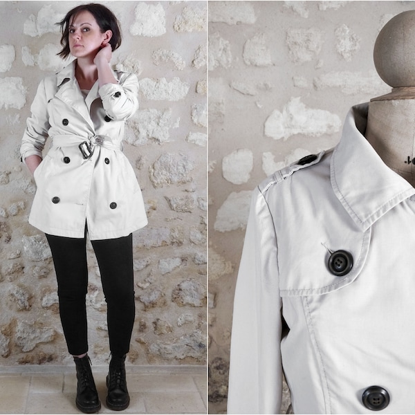 Trench blanc cassé à ceinture / style chic décontracté / imperméable chic avec boutons