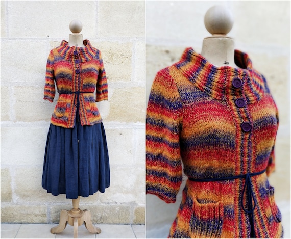 Short knit cardigan / colorful cardigan - image 1