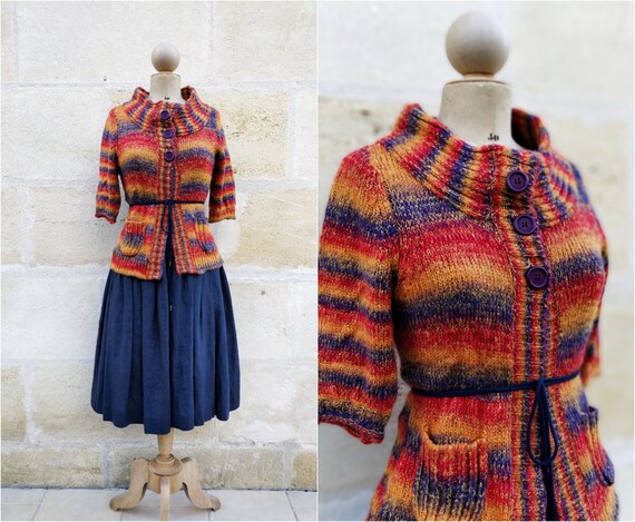 Short knit cardigan / colorful cardigan - image 1