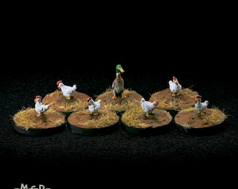 Chickens (and a Long Duck) - 28mm Scale Miniatures
