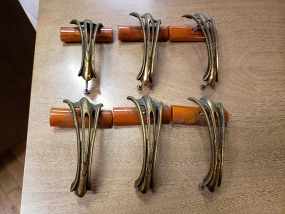 Set Of 6 Bakelite Art Deco Drawer Handles Etsy