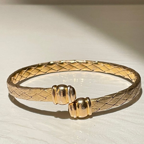 18K Yellow Gold Vermeil Flexible Woven Cuff Bracelet Italy Bold Gold Jewelry