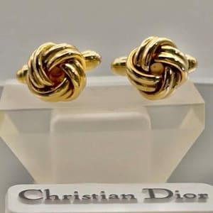 Christian Dior Cuff Links Gold Love Knot Men’s Designer Signed Vintage Accessories