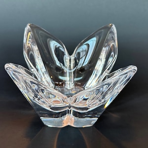 ORREFORS Sweden Heavy Crystal Lotus Bowl Lars Hellsten Signed