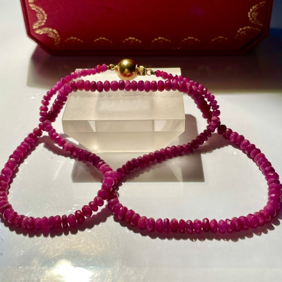 Elegant Faceted Ruby Necklace with Solid 18K Yell… - image 3