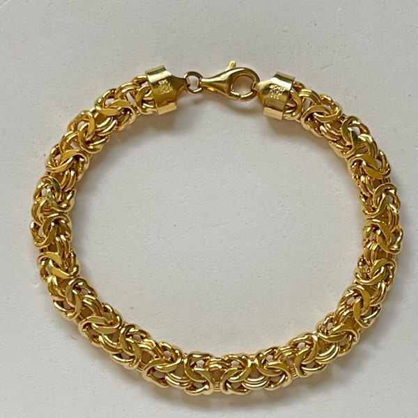 18K Yellow Gold Byzantine Link Bracelet  8” Artisan Made 925 Sterling Silver Italy Bold Gold Jewelry