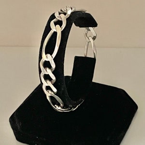 Heavy Solid 925 Sterling Silver Figaro Link Chain Bracelet Handmade Italy 8” Vintage