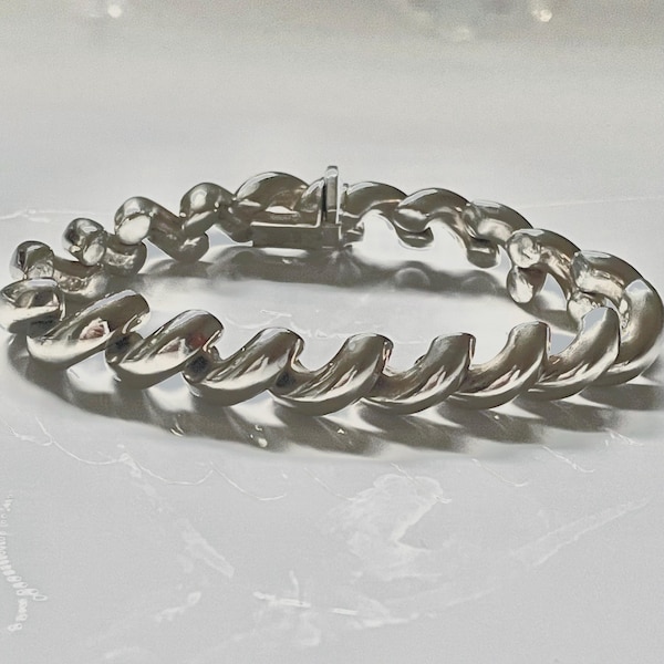 Pulsera San Marco Design en plata de ley italiana 925 con cierre de caja de 19 cm. Vintage