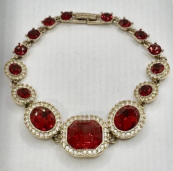 Givenchy Ruby Red Gemstone Bracelet Gold Vintage … - image 2