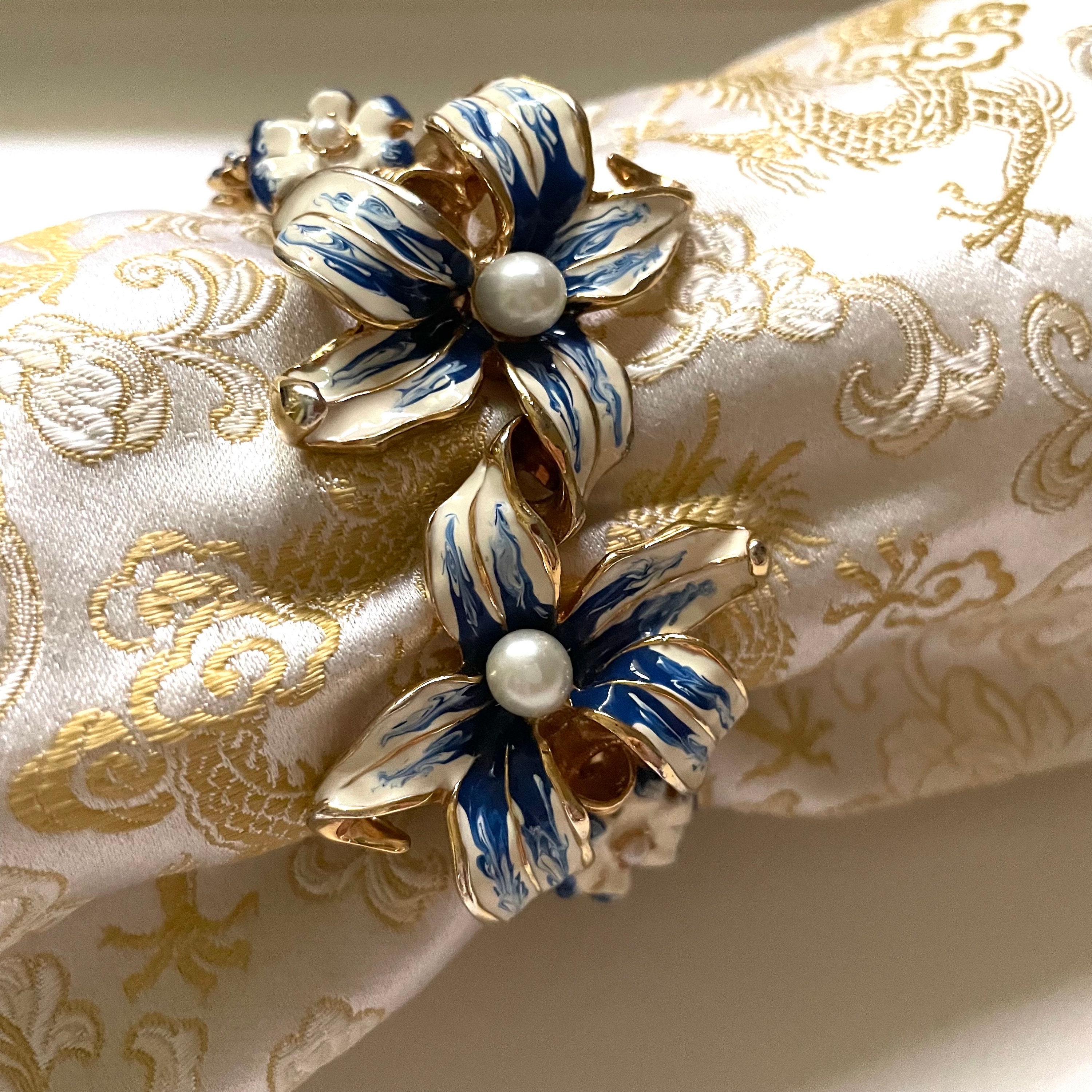 Kenneth Jay Lane Flower Clasp Bracelet Hinged Back Designer Signed - Main Image