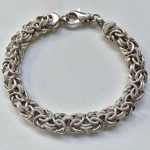 Italian Sterling Silver Byzantine Chain Bracelet Artisan Made Unisex  8” Length Reversible Vintage 925