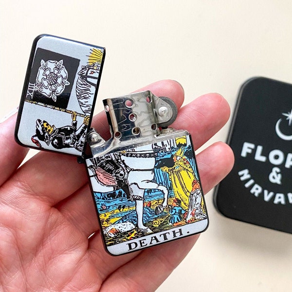 Death Tarot Card Lighter, Wind Proof Flip Top Lighter, Occult Lighter, Smoking Accessories, Unique Gift, Cool Lighter, Refillable Lighters