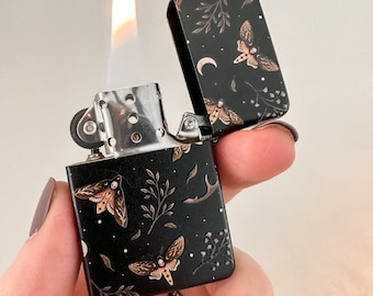 Death's Head Moth Windproof Flip Top Lighter, unique lighter, pretty lighter, gift for her