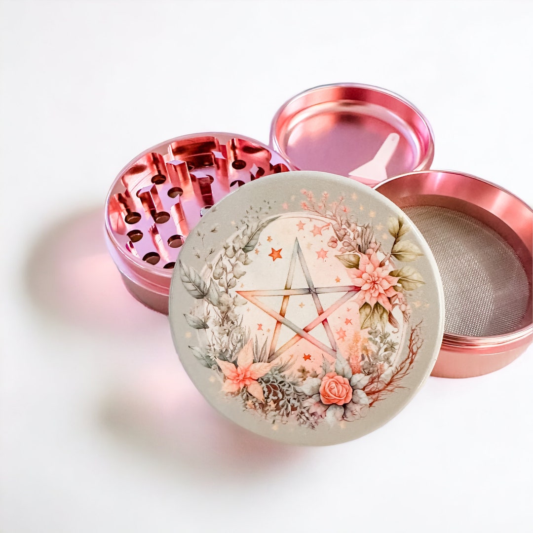 Girly Grinder, Floral Pentagram Grinder, Cool Grinder, Large Herb
